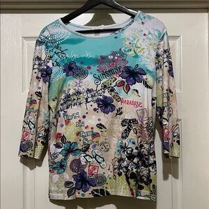 Christopher & Banks Multicolor Tropical Beach Top with 3/4 Sleeves-size M, EUC